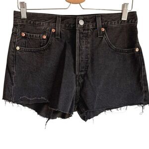 Levi's Size 28 Black Women's High Rise Jean Shorts Distressed Frayed Hem
